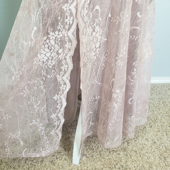 DAMIANOU Vtg 2 Piece Formal Maxi Dress Jacket Set Sheer Lace Floral Pink Sz S - Picture 8 of 14